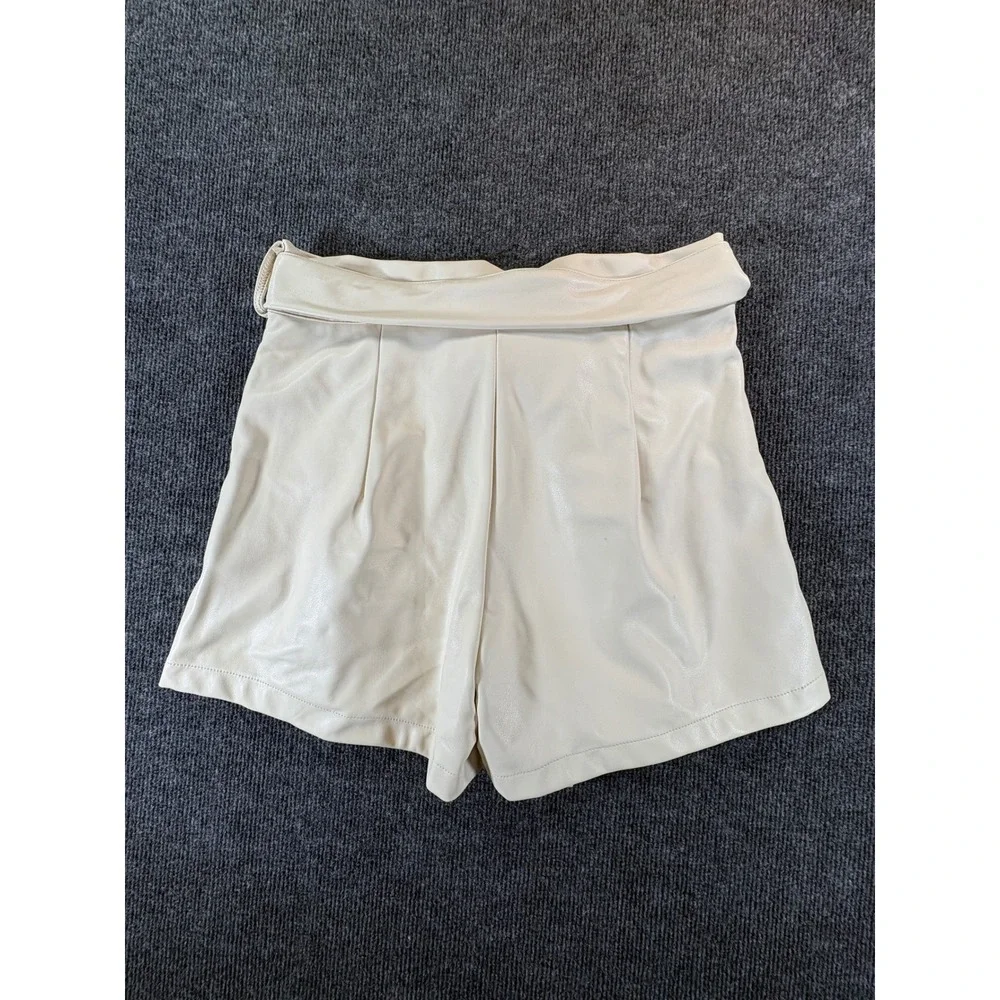 THML Faux Leather High Waisted Pleated Tie Belt Shorts Cream JH1454-1-CR Mens M
